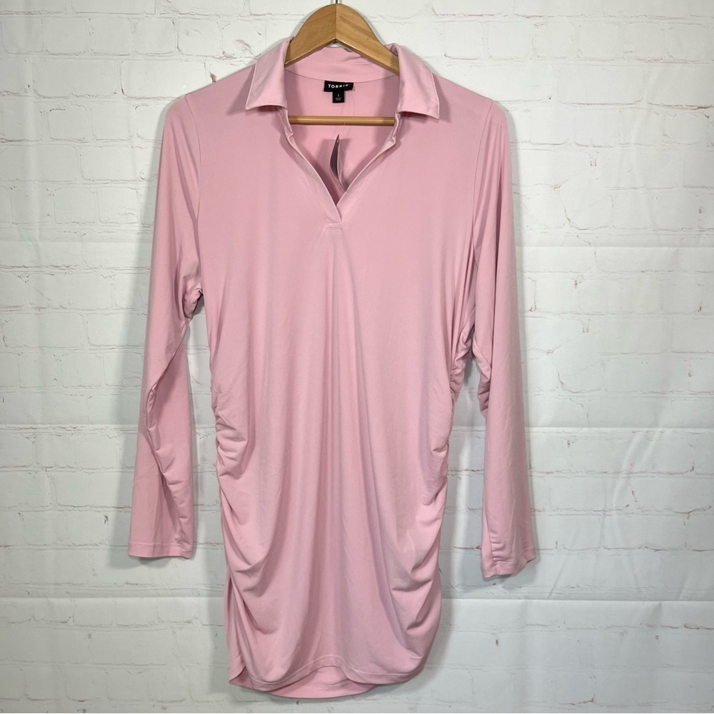 NEW Torrid Studio Knit Collared Ruched Long Sleeve Shirt Size 1 Pink Stretch